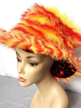70's Style red yellow orange Fur Pimp Honey Hustler Sugar Baby Bucket Hat